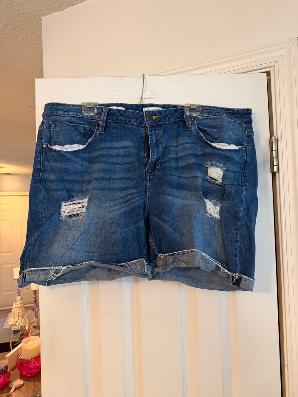 Vigoss Distressed Medium Blue Denim Cutoff Shorts
